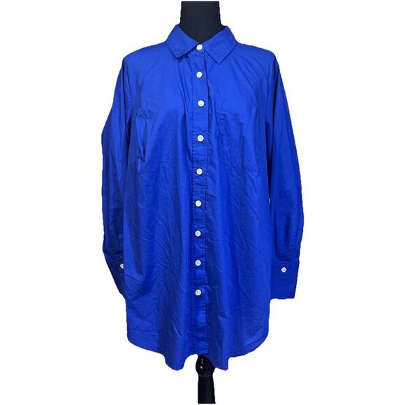 Talbots Plus Cotton Button Up Down Top Size 1X Royal Blue Office Mature Capsule - Picture 1 of 9
